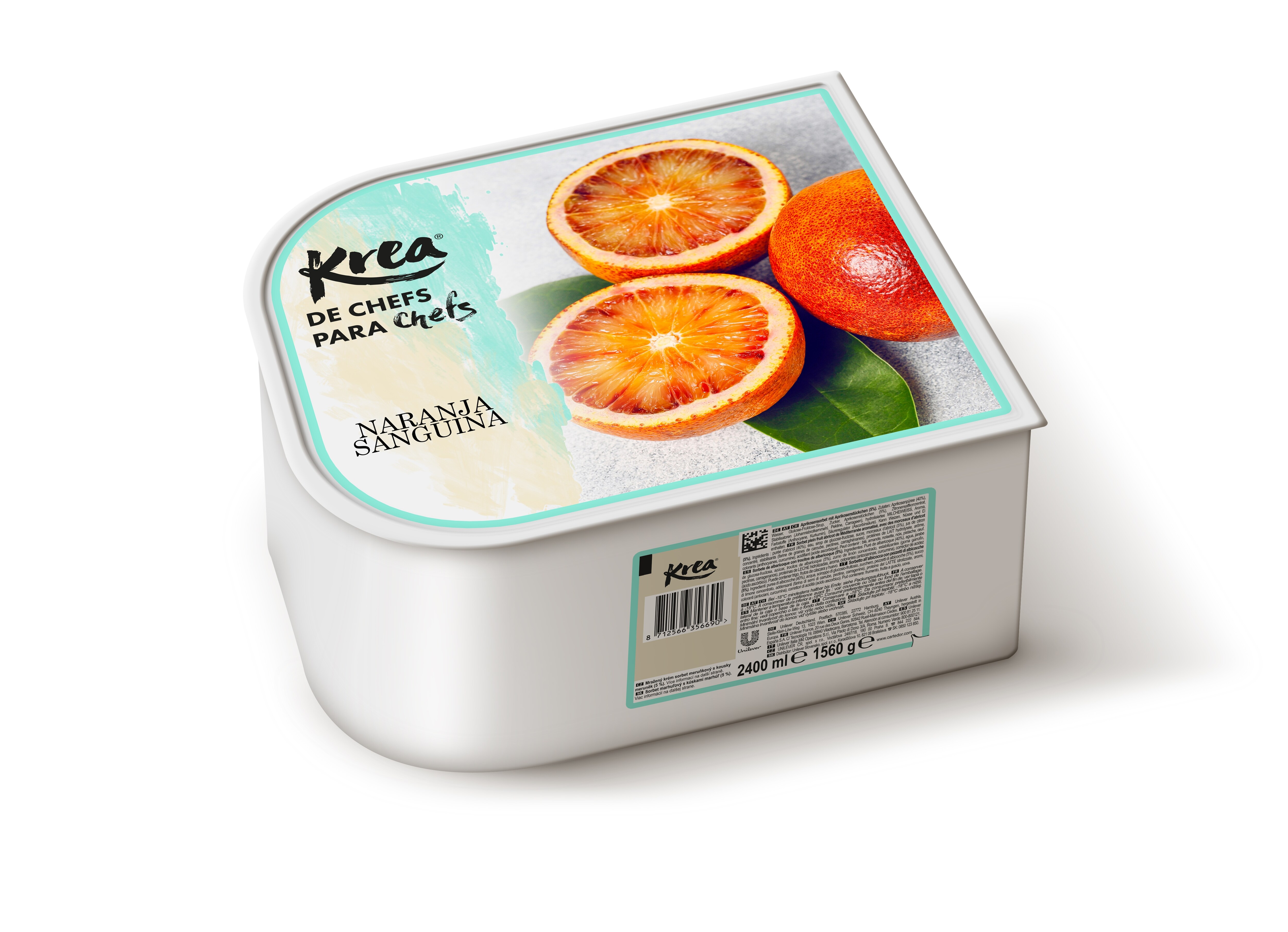 Sorbete de Naranja Sanguina Krea 2,5L - La gama de Helados KREA, exclusiva de Restauración, te ofrece sabores sorprendentes como el sorbete de Manzana Verde para crear platos originales